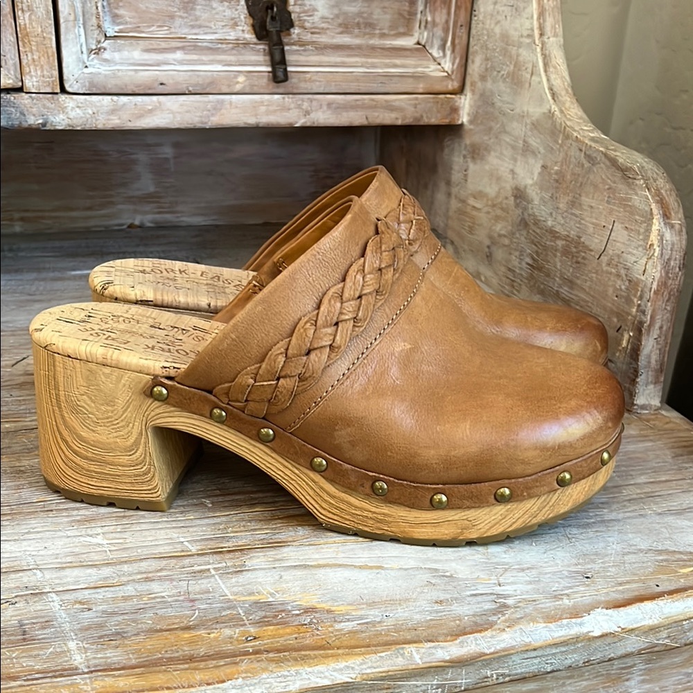 Kork-Ease Tan Leather Mules with Braided Detail